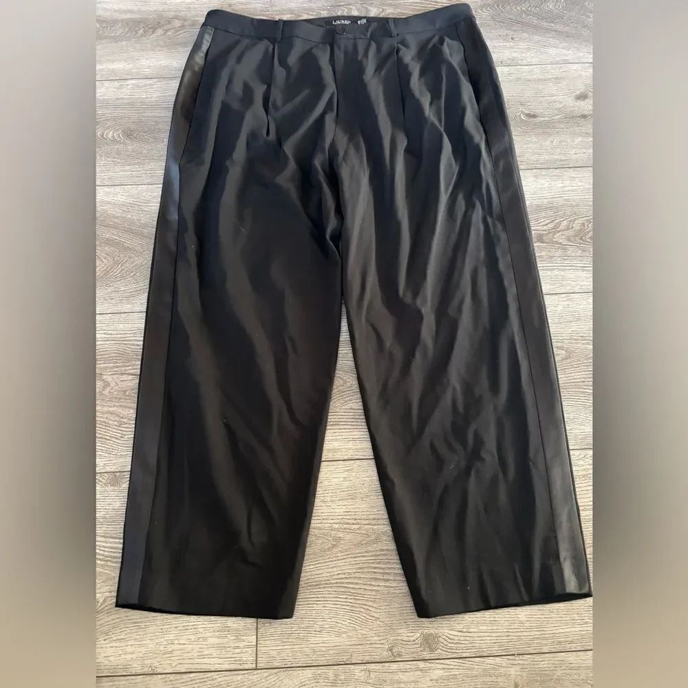 Ralph Lauren satin stripe wool crepe straight pants NWOT